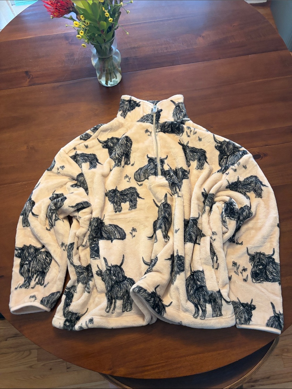 Oatmeal Hamish The Highland Cow Half Zip Fleece